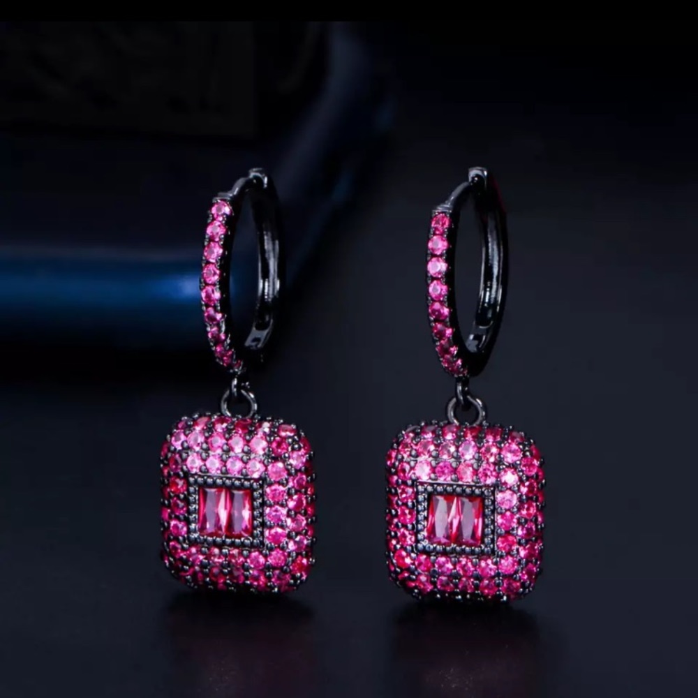 Swarovski elements earrings pink hematite finish